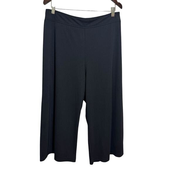Cato Wide Leg Cropped Pants Women size 14/16W Black Stretch Pull On Slinky Knit - Picture 1 of 5